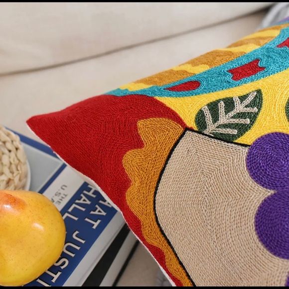 Frida Kahlo Embroidered Yellow Bohemian Pillow Cover 18x18 - Picture 6 of 6